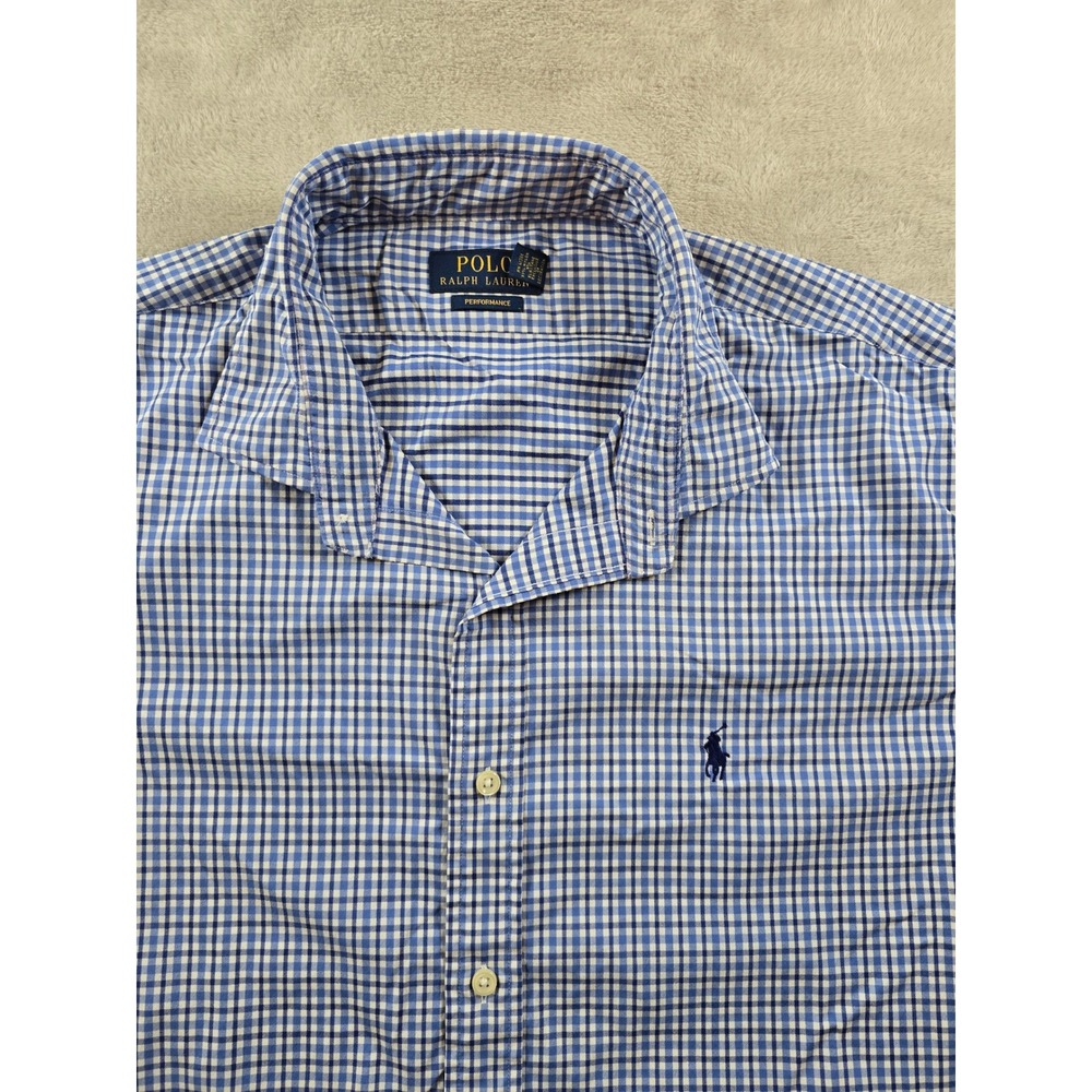 Polo Ralph Lauren Shirt Mens XXL 2XL Blue Performance Nylon Stretch Button Up
